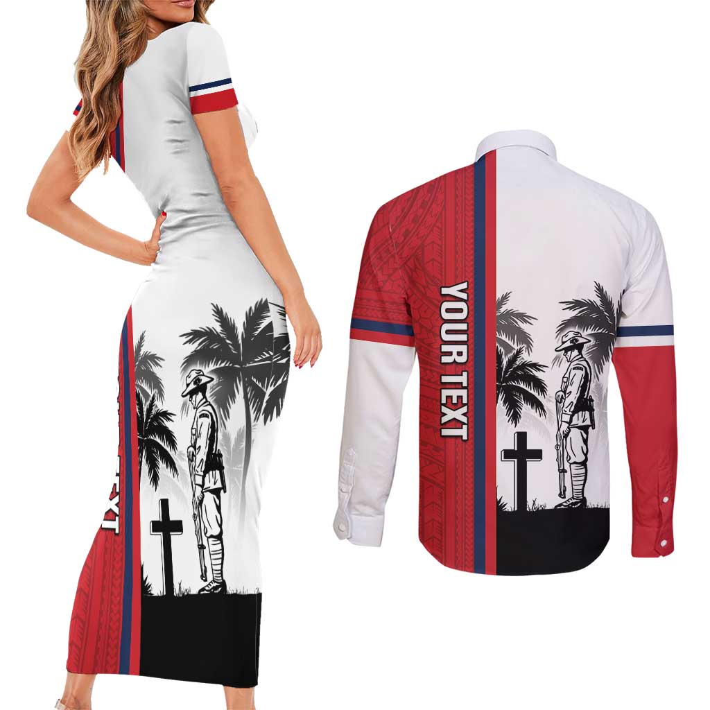 Wallis and Futuna Armistice Day Couples Matching Short Sleeve Bodycon Dress and Long Sleeve Button Shirt Lest We Forget Flag Style LT05 - Polynesian Pride