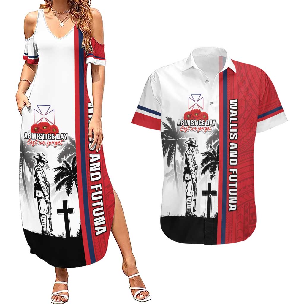 Wallis and Futuna Armistice Day Couples Matching Summer Maxi Dress and Hawaiian Shirt Lest We Forget Flag Style LT05 White - Polynesian Pride