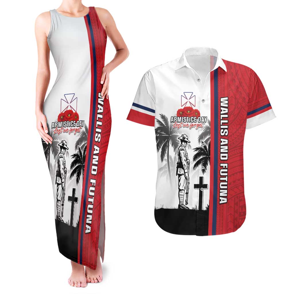 Wallis and Futuna Armistice Day Couples Matching Tank Maxi Dress and Hawaiian Shirt Lest We Forget Flag Style LT05 White - Polynesian Pride
