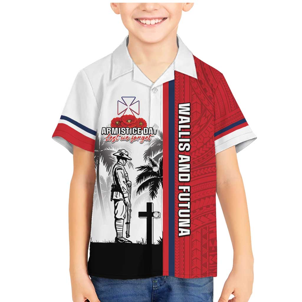 Wallis and Futuna Armistice Day Family Matching Mermaid Dress and Hawaiian Shirt Lest We Forget Flag Style LT05 Son's Shirt White - Polynesian Pride