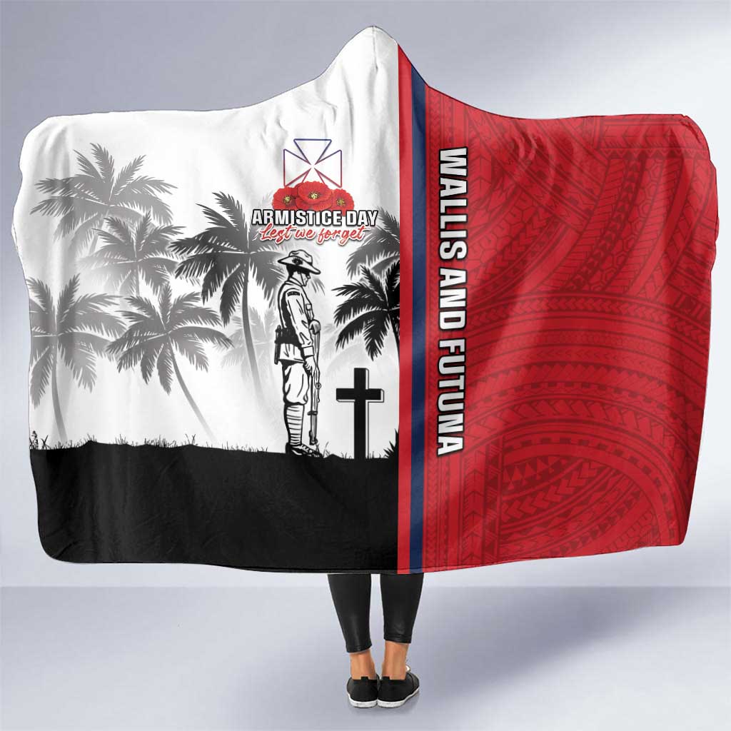 Wallis and Futuna Armistice Day Hooded Blanket Lest We Forget Flag Style LT05 One Size White - Polynesian Pride