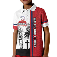 Wallis and Futuna Armistice Day Kid Polo Shirt Lest We Forget Flag Style LT05 Kid White - Polynesian Pride
