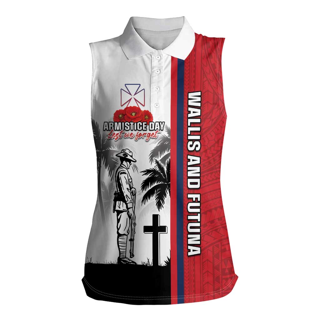Wallis and Futuna Armistice Day Women Sleeveless Polo Shirt Lest We Forget Flag Style LT05 Female White - Polynesian Pride