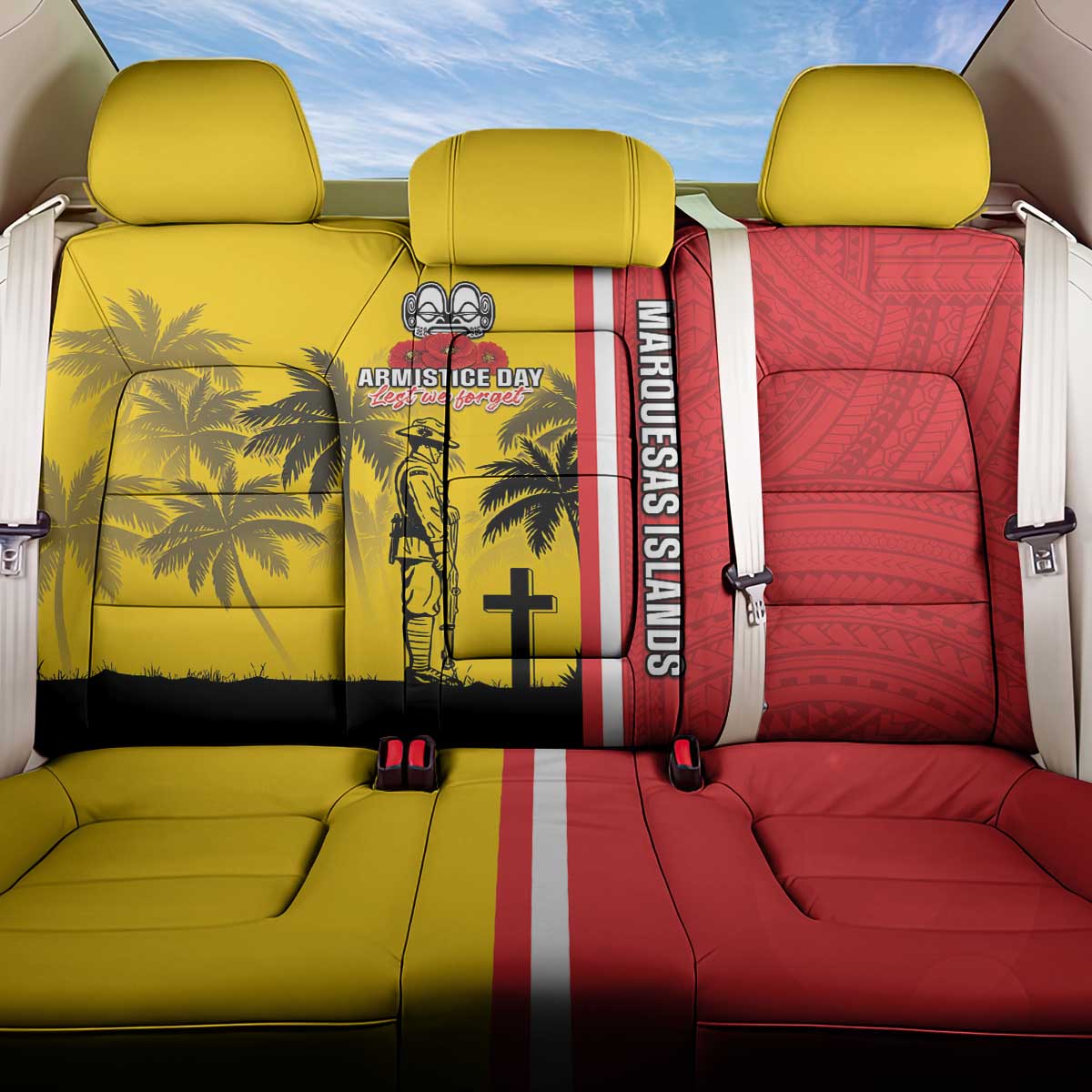 Marquesas Islands Armistice Day Back Car Seat Cover Lest We Forget Flag Style LT05 One Size Yellow - Polynesian Pride