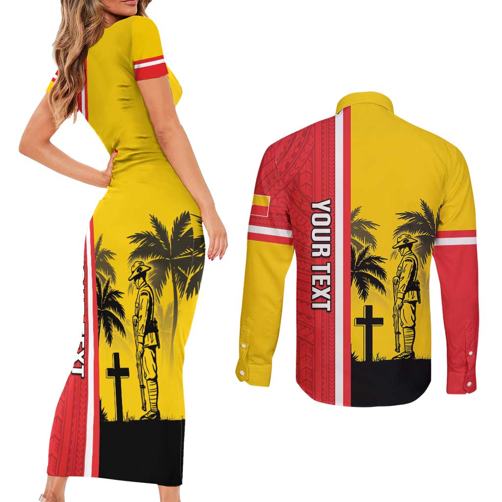 Marquesas Islands Armistice Day Couples Matching Short Sleeve Bodycon Dress and Long Sleeve Button Shirt Lest We Forget Flag Style LT05 - Polynesian Pride