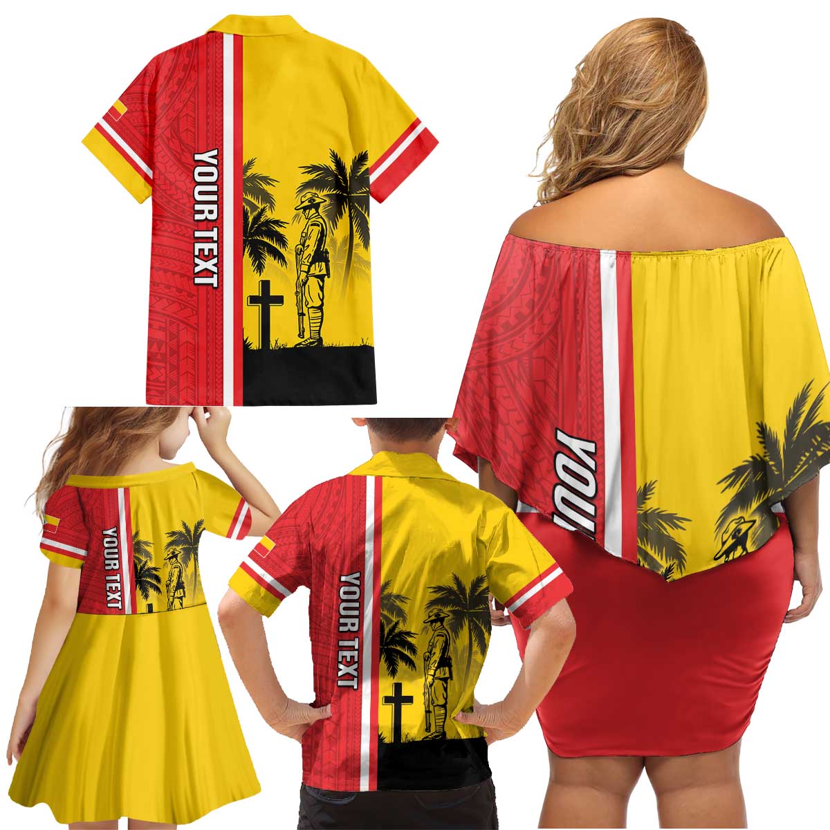 Marquesas Islands Armistice Day Family Matching Off Shoulder Short Dress and Hawaiian Shirt Lest We Forget Flag Style LT05 - Polynesian Pride