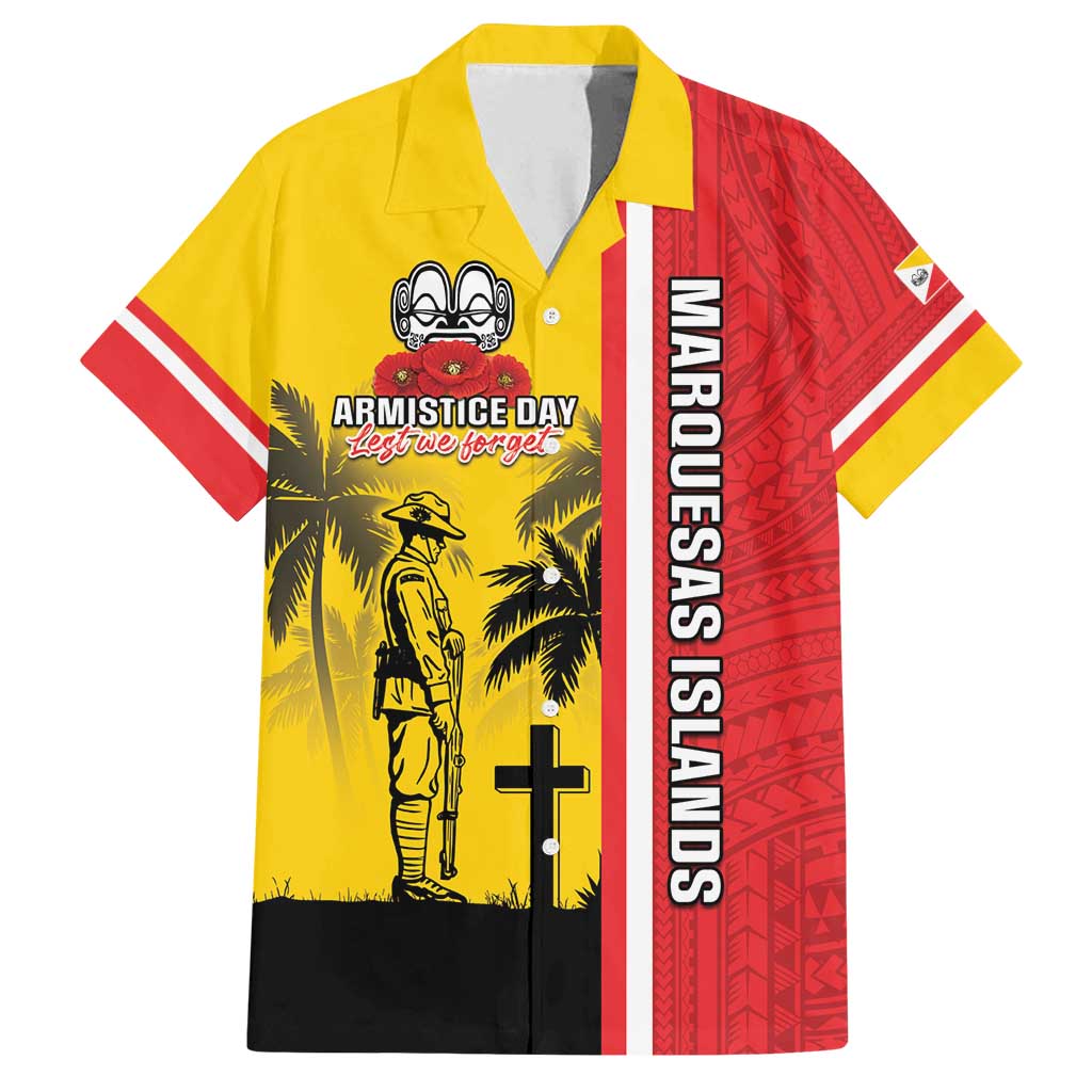 Marquesas Islands Armistice Day Family Matching Summer Maxi Dress and Hawaiian Shirt Lest We Forget Flag Style LT05 Dad's Shirt - Short Sleeve Yellow - Polynesian Pride