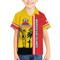 Marquesas Islands Armistice Day Family Matching Summer Maxi Dress and Hawaiian Shirt Lest We Forget Flag Style LT05 Son's Shirt Yellow - Polynesian Pride