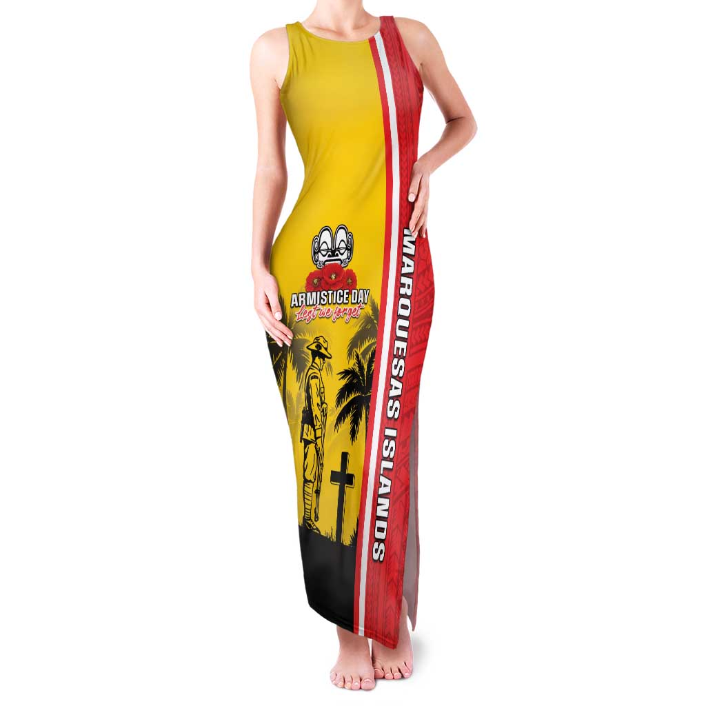 Marquesas Islands Armistice Day Family Matching Tank Maxi Dress and Hawaiian Shirt Lest We Forget Flag Style LT05 Mom's Dress Yellow - Polynesian Pride