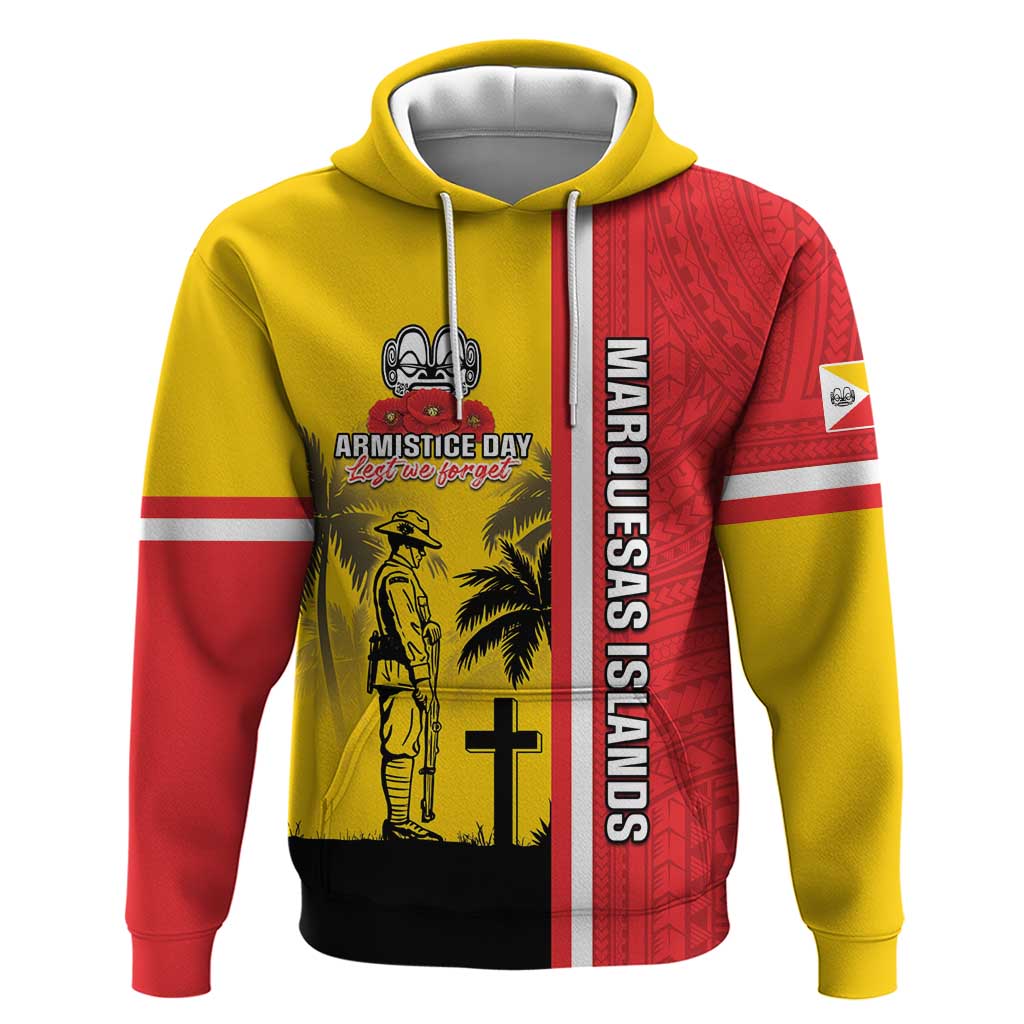 Marquesas Islands Armistice Day Hoodie Lest We Forget Flag Style LT05 Pullover Hoodie Yellow - Polynesian Pride