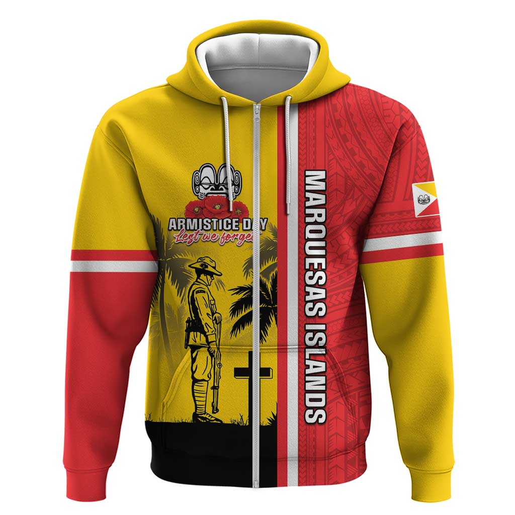 Marquesas Islands Armistice Day Hoodie Lest We Forget Flag Style LT05 Zip Hoodie Yellow - Polynesian Pride