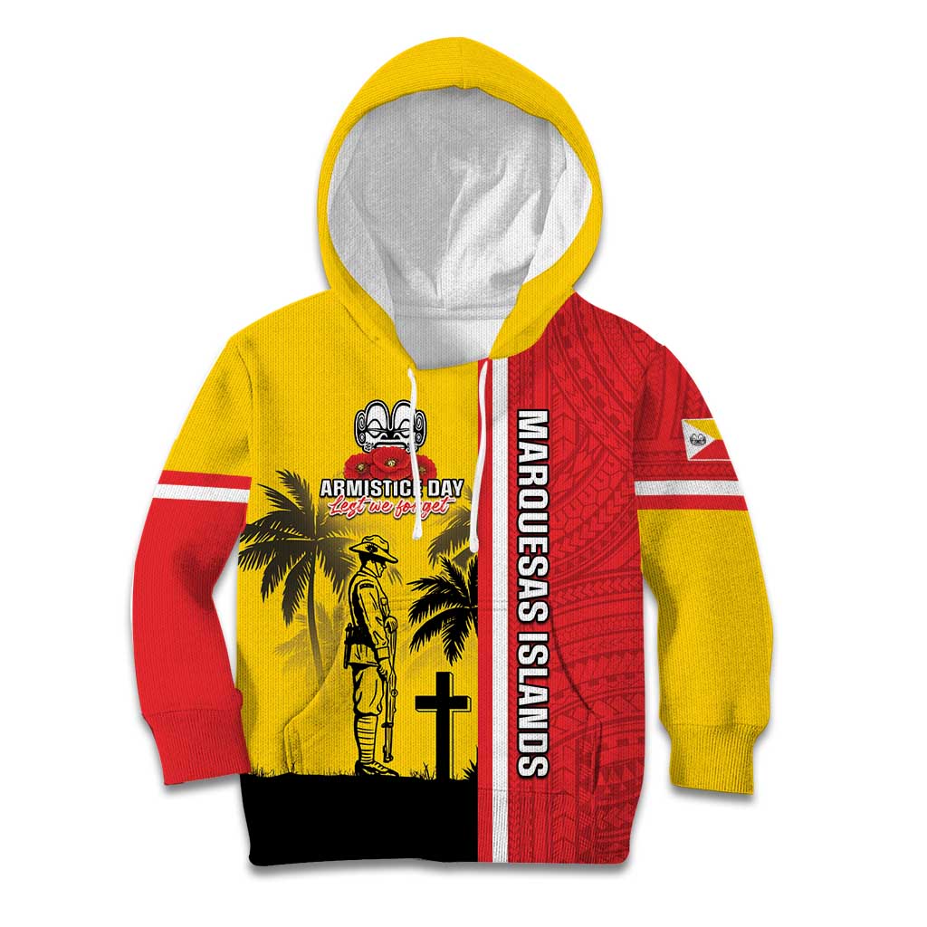 Marquesas Islands Armistice Day Kid Hoodie Lest We Forget Flag Style LT05 Hoodie Yellow - Polynesian Pride
