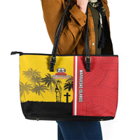 Marquesas Islands Armistice Day Leather Tote Bag Lest We Forget Flag Style LT05 - Polynesian Pride