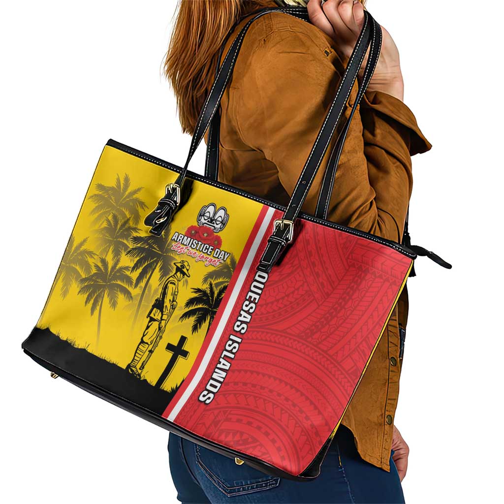 Marquesas Islands Armistice Day Leather Tote Bag Lest We Forget Flag Style LT05 - Polynesian Pride