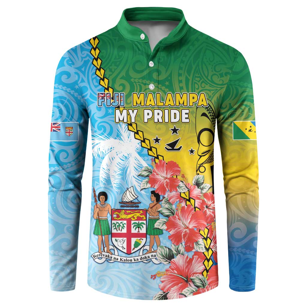 Personalised Malampa Fiji Day Button Sweatshirt Tribal Pattern With Tropical Flowers LT05 Colorful - Polynesian Pride