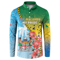 Personalised Malampa Fiji Day Button Sweatshirt Tribal Pattern With Tropical Flowers LT05 Colorful - Polynesian Pride