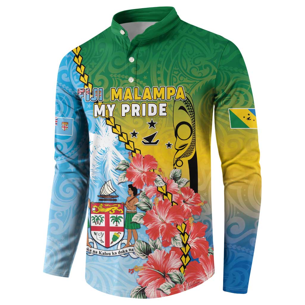 Personalised Malampa Fiji Day Button Sweatshirt Tribal Pattern With Tropical Flowers LT05 - Polynesian Pride