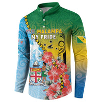 Personalised Malampa Fiji Day Button Sweatshirt Tribal Pattern With Tropical Flowers LT05 - Polynesian Pride