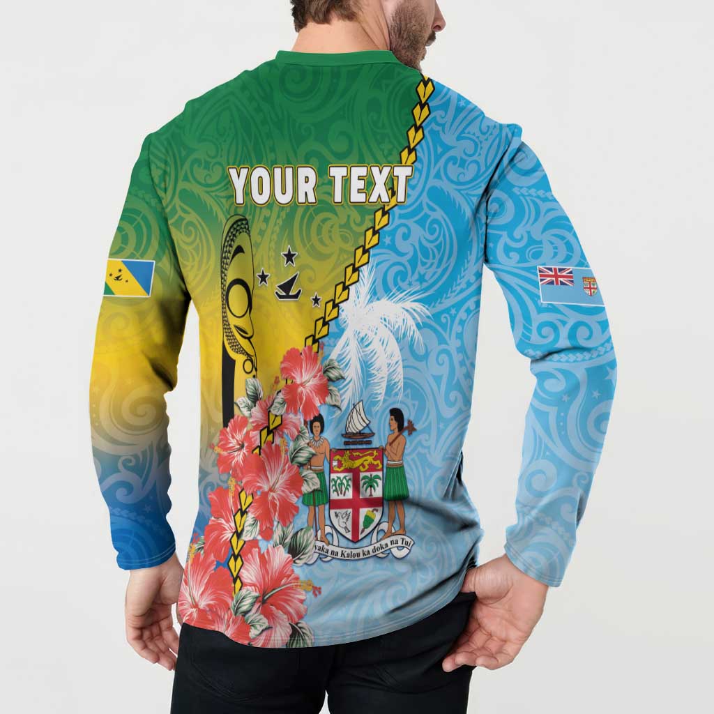 Personalised Malampa Fiji Day Button Sweatshirt Tribal Pattern With Tropical Flowers LT05 - Polynesian Pride
