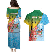 Personalised Malampa Fiji Day Couples Matching Puletasi and Hawaiian Shirt Tribal Pattern With Tropical Flowers LT05 - Polynesian Pride