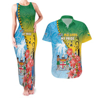 Personalised Malampa Fiji Day Couples Matching Tank Maxi Dress and Hawaiian Shirt Tribal Pattern With Tropical Flowers LT05 Colorful - Polynesian Pride
