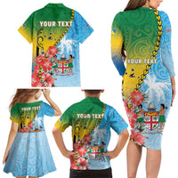 Personalised Malampa Fiji Day Family Matching Long Sleeve Bodycon Dress and Hawaiian Shirt Tribal Pattern With Tropical Flowers LT05 - Polynesian Pride