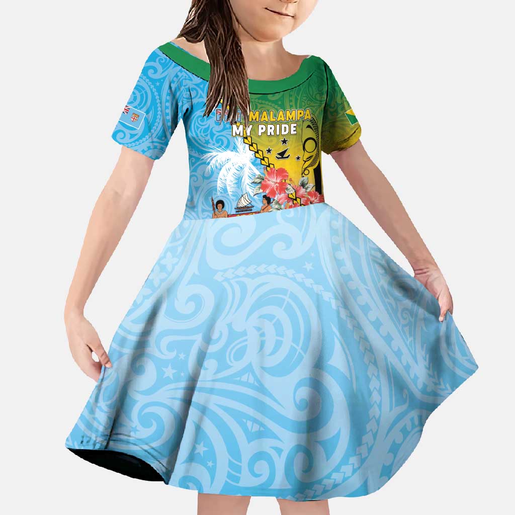 Personalised Malampa Fiji Day Family Matching Mermaid Dress and Hawaiian Shirt Tribal Pattern With Tropical Flowers LT05 Daughter's Dress Colorful - Polynesian Pride