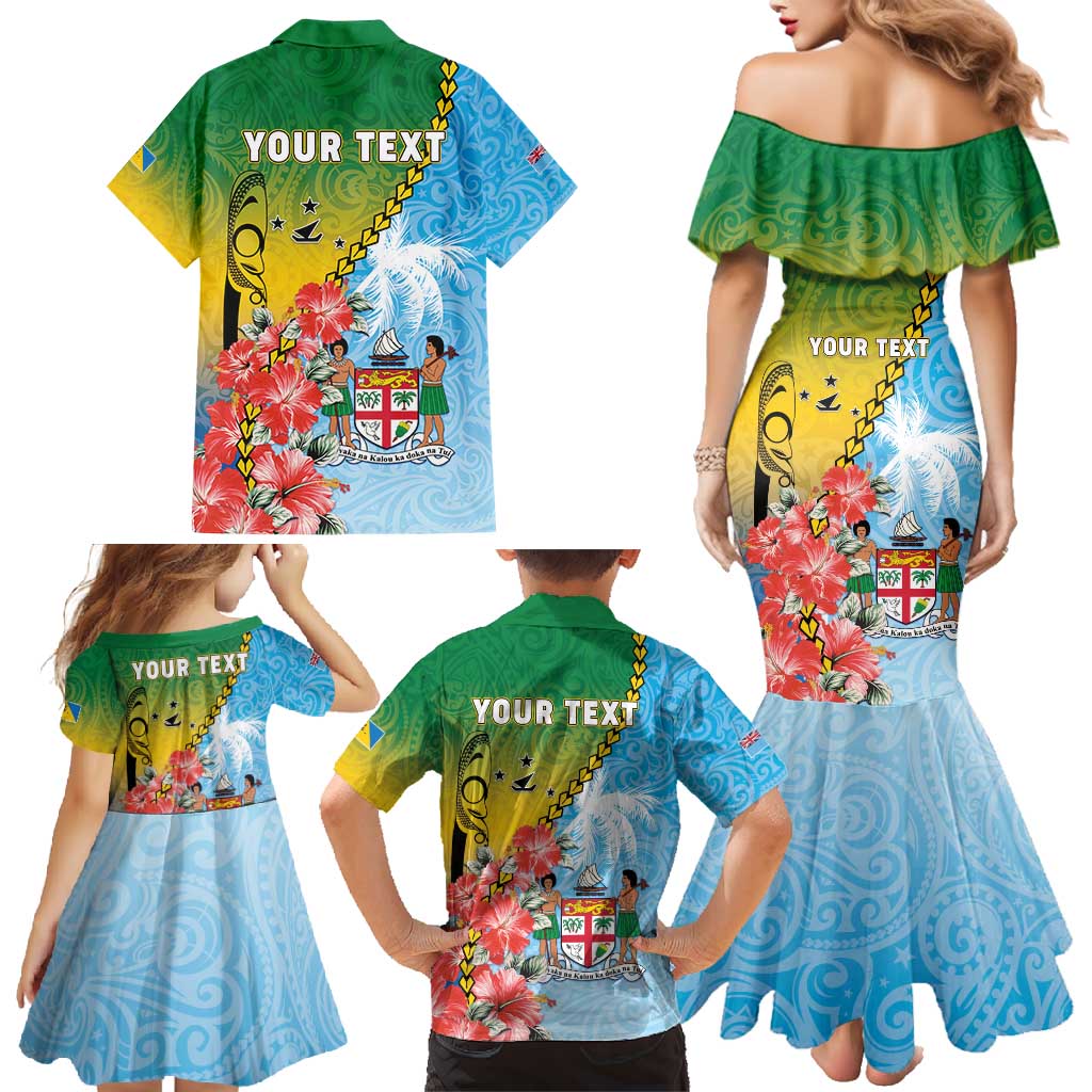 Personalised Malampa Fiji Day Family Matching Mermaid Dress and Hawaiian Shirt Tribal Pattern With Tropical Flowers LT05 - Polynesian Pride