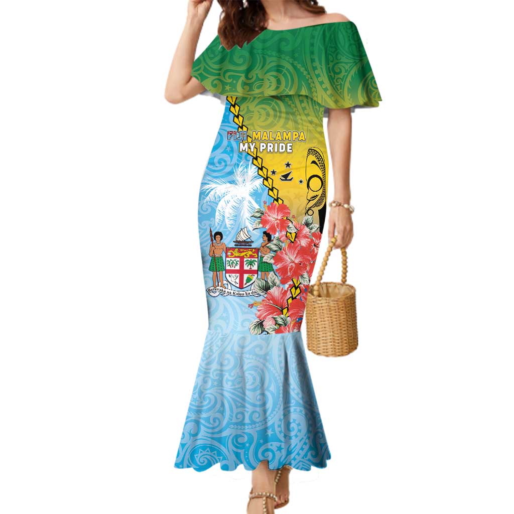 Personalised Malampa Fiji Day Family Matching Mermaid Dress and Hawaiian Shirt Tribal Pattern With Tropical Flowers LT05 Mom's Dress Colorful - Polynesian Pride