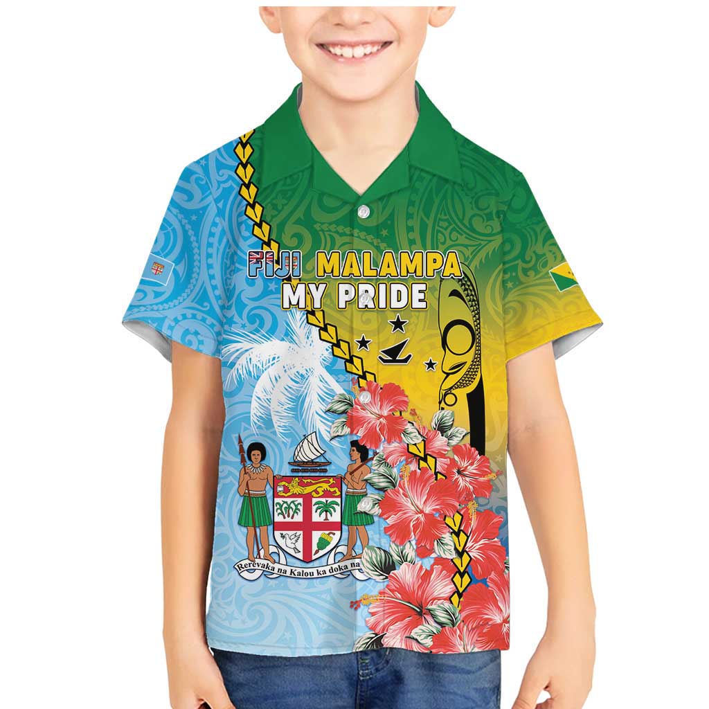 Personalised Malampa Fiji Day Family Matching Mermaid Dress and Hawaiian Shirt Tribal Pattern With Tropical Flowers LT05 Son's Shirt Colorful - Polynesian Pride