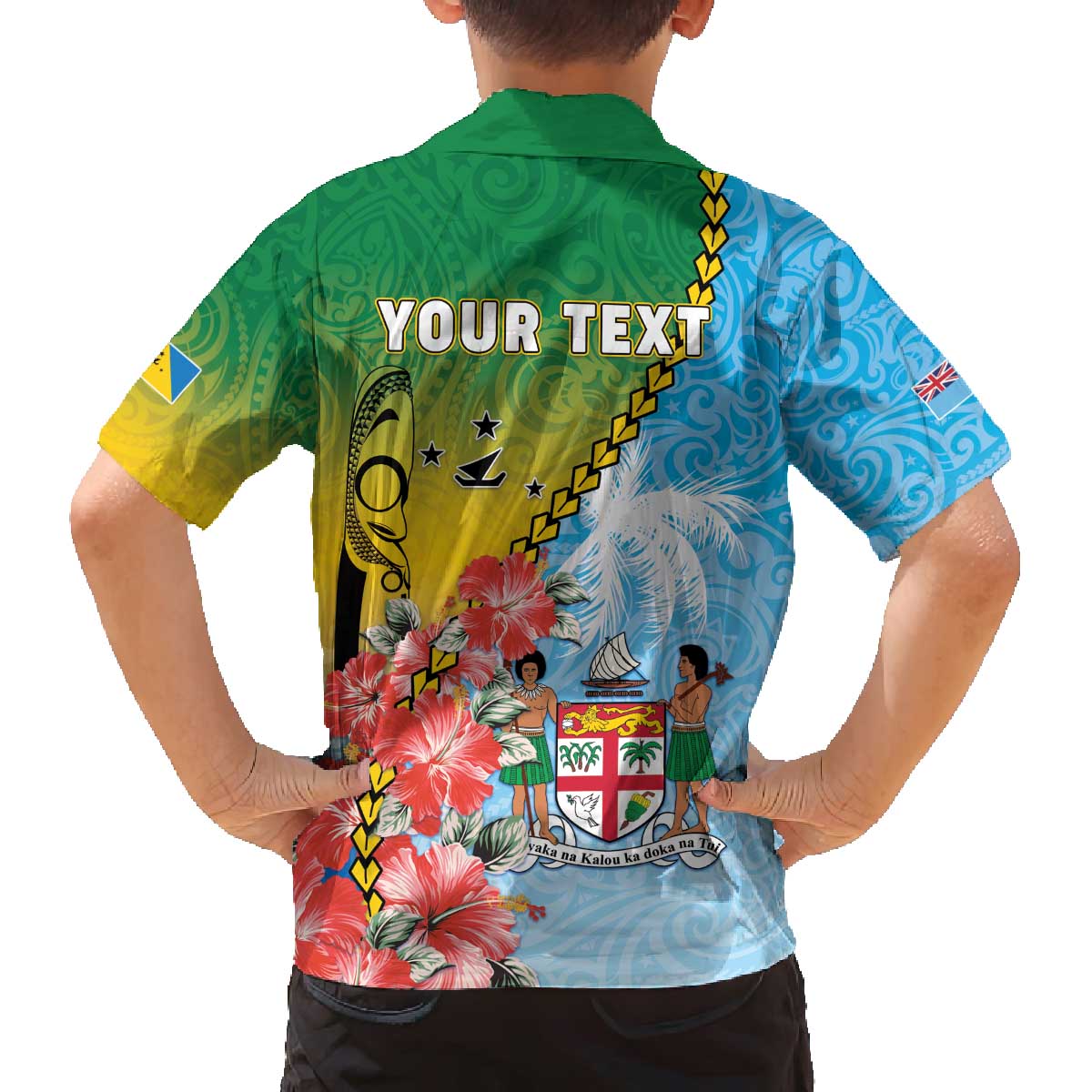 Personalised Malampa Fiji Day Family Matching Off The Shoulder Long Sleeve Dress and Hawaiian Shirt Tribal Pattern With Tropical Flowers LT05 - Polynesian Pride