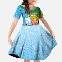 Personalised Malampa Fiji Day Family Matching Off The Shoulder Long Sleeve Dress and Hawaiian Shirt Tribal Pattern With Tropical Flowers LT05 Daughter's Dress Colorful - Polynesian Pride