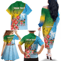 Personalised Malampa Fiji Day Family Matching Off The Shoulder Long Sleeve Dress and Hawaiian Shirt Tribal Pattern With Tropical Flowers LT05 - Polynesian Pride