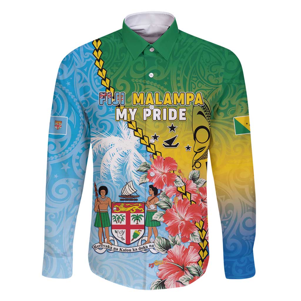 Personalised Malampa Fiji Day Family Matching Off Shoulder Maxi Dress and Hawaiian Shirt Tribal Pattern With Tropical Flowers LT05 Dad's Shirt - Long Sleeve Colorful - Polynesian Pride