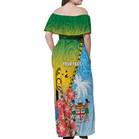 Personalised Malampa Fiji Day Family Matching Off Shoulder Maxi Dress and Hawaiian Shirt Tribal Pattern With Tropical Flowers LT05 - Polynesian Pride