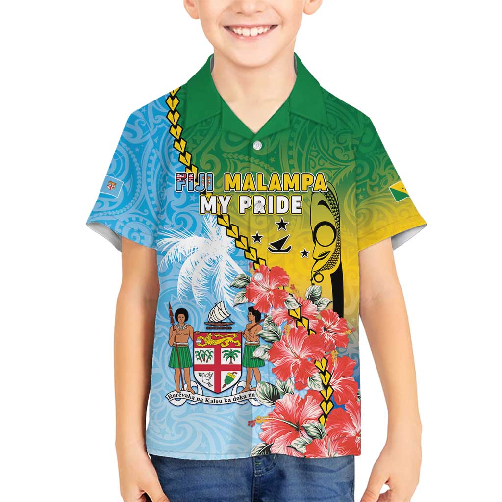 Personalised Malampa Fiji Day Family Matching Off Shoulder Maxi Dress and Hawaiian Shirt Tribal Pattern With Tropical Flowers LT05 Son's Shirt Colorful - Polynesian Pride