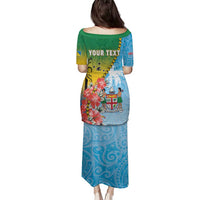 Personalised Malampa Fiji Day Family Matching Puletasi and Hawaiian Shirt Tribal Pattern With Tropical Flowers LT05 - Polynesian Pride