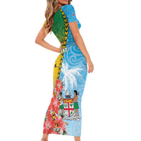 Personalised Malampa Fiji Day Family Matching Short Sleeve Bodycon Dress and Hawaiian Shirt Tribal Pattern With Tropical Flowers LT05 - Polynesian Pride