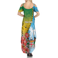 Personalised Malampa Fiji Day Family Matching Summer Maxi Dress and Hawaiian Shirt Tribal Pattern With Tropical Flowers LT05 - Polynesian Pride
