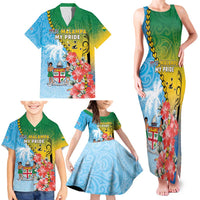 Personalised Malampa Fiji Day Family Matching Tank Maxi Dress and Hawaiian Shirt Tribal Pattern With Tropical Flowers LT05 - Polynesian Pride