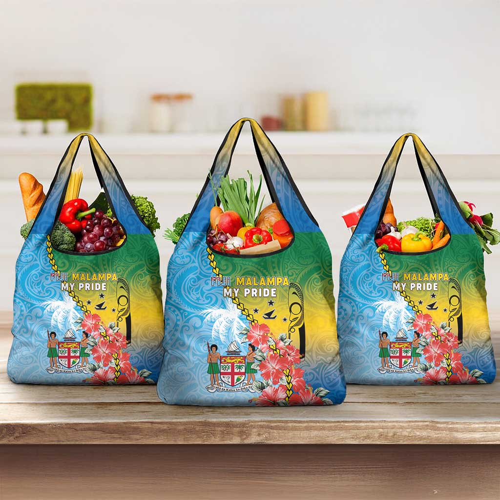 Malampa Fiji Day Grocery Bag Tribal Pattern With Tropical Flowers - Polynesian Pride