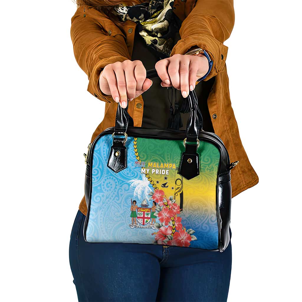 Malampa Fiji Day Shoulder Handbag Tribal Pattern With Tropical Flowers - Polynesian Pride