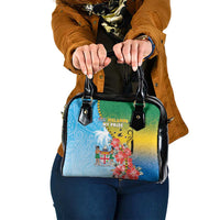 Malampa Fiji Day Shoulder Handbag Tribal Pattern With Tropical Flowers - Polynesian Pride