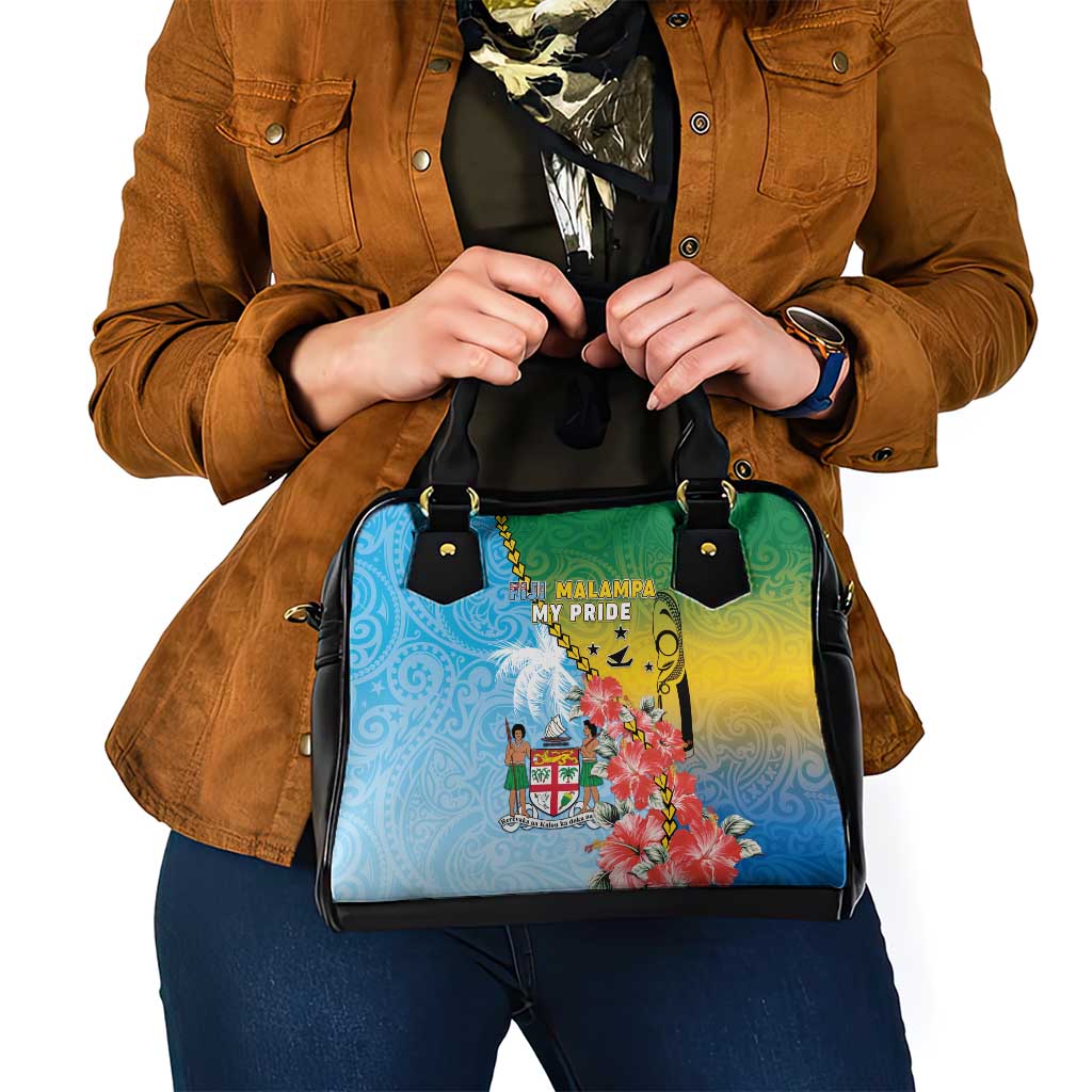 Malampa Fiji Day Shoulder Handbag Tribal Pattern With Tropical Flowers - Polynesian Pride