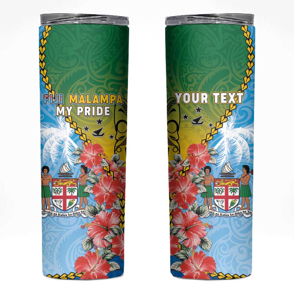 Personalised Malampa Fiji Day Skinny Tumbler Tribal Pattern With Tropical Flowers LT05 Colorful - Polynesian Pride