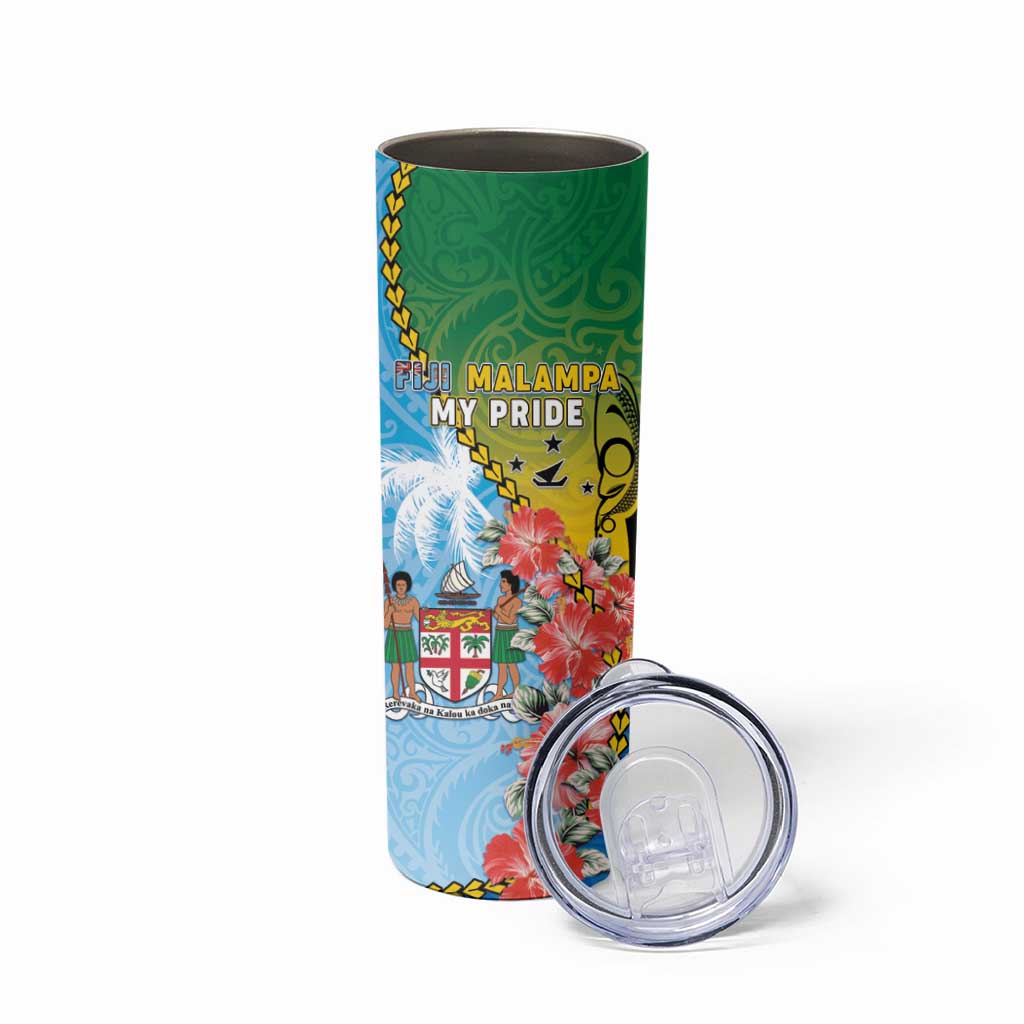 Personalised Malampa Fiji Day Skinny Tumbler Tribal Pattern With Tropical Flowers LT05 - Polynesian Pride
