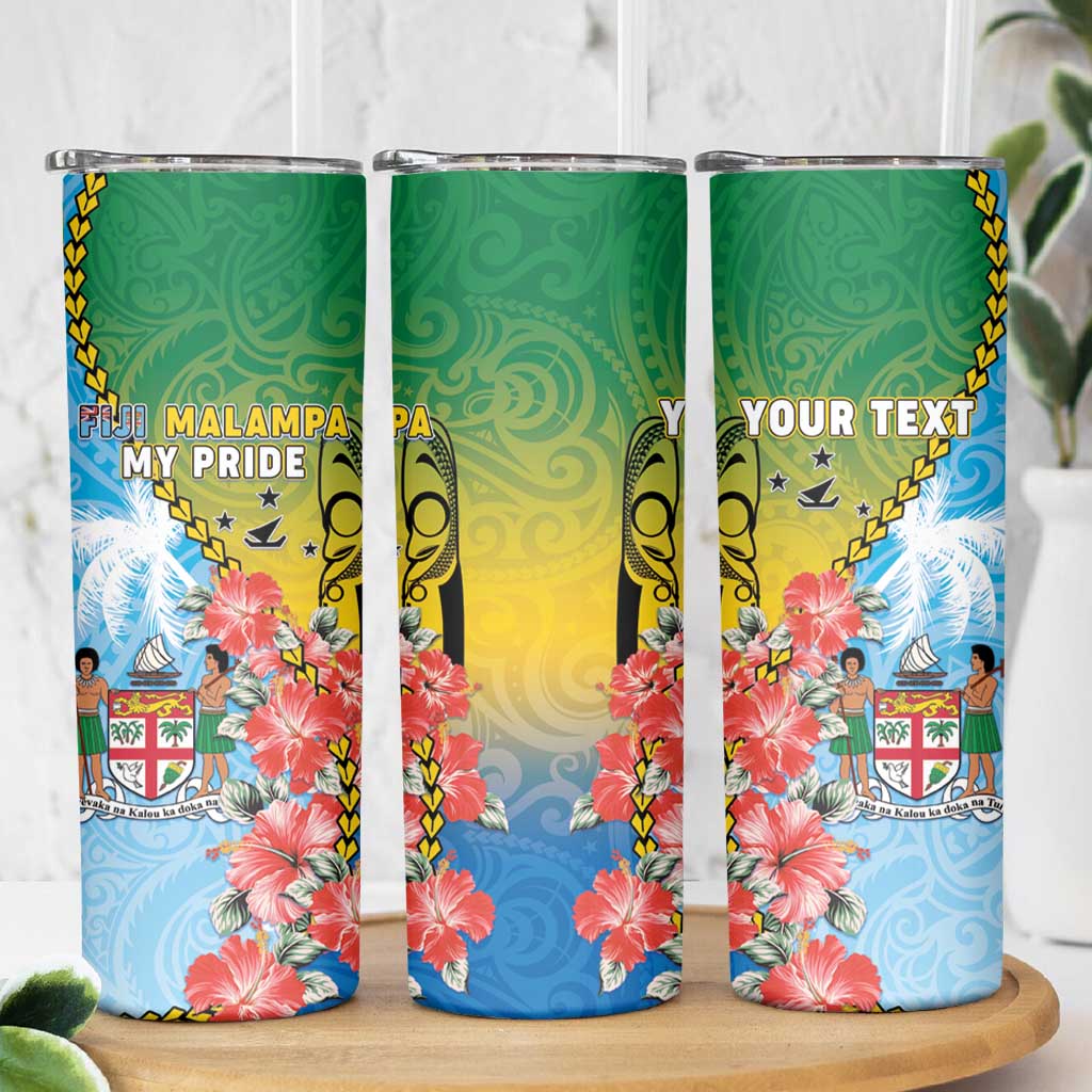 Personalised Malampa Fiji Day Skinny Tumbler Tribal Pattern With Tropical Flowers LT05 - Polynesian Pride