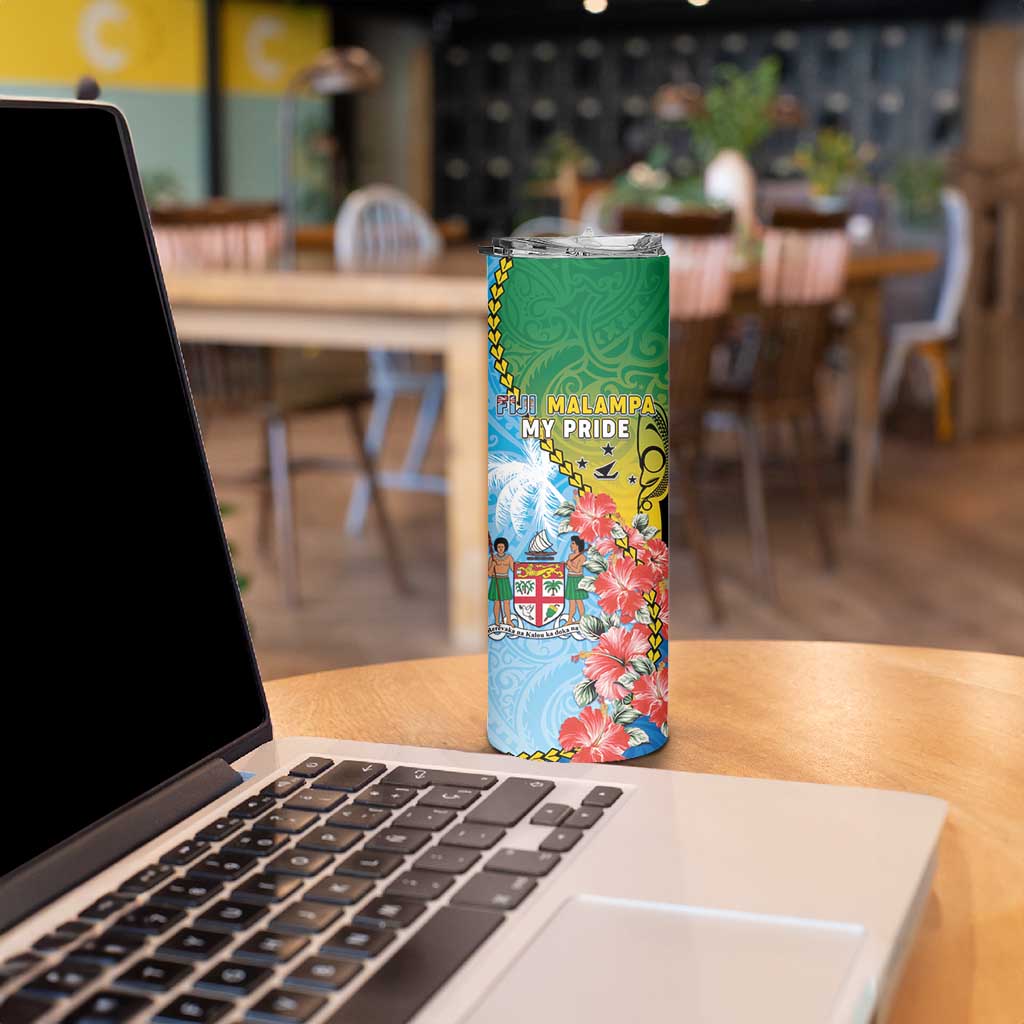 Personalised Malampa Fiji Day Skinny Tumbler Tribal Pattern With Tropical Flowers LT05 - Polynesian Pride