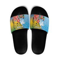 Malampa Fiji Day Slide Sandals Tribal Pattern With Tropical Flowers - Polynesian Pride