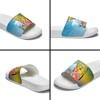Malampa Fiji Day Slide Sandals Tribal Pattern With Tropical Flowers - Polynesian Pride